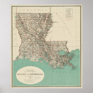 Poster Mapa de Vintage da Louisiana (1887)
