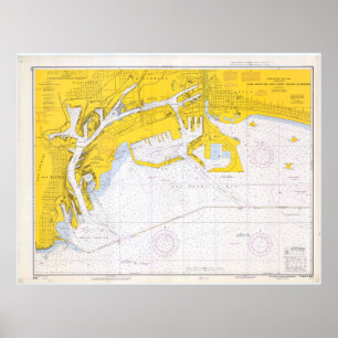 Poster Mapa de Vintage da San Pedro Bay CA (1970)