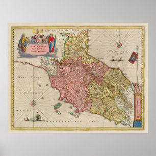 Poster Mapa de Vintage da Toscana Itália (1665)