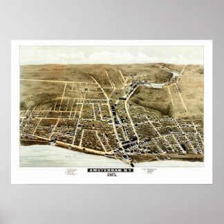 Poster Mapa de Vintage de Amsterdã, Nova Iorque em 1875