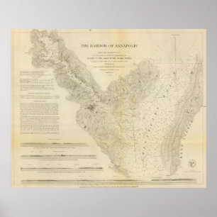 Poster Mapa de Vintage de Annapolis Harbor Maryland (1846