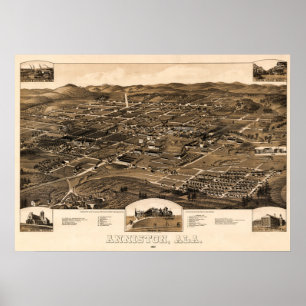 Poster Mapa de Vintage de Anniston, Alabama (1887)
