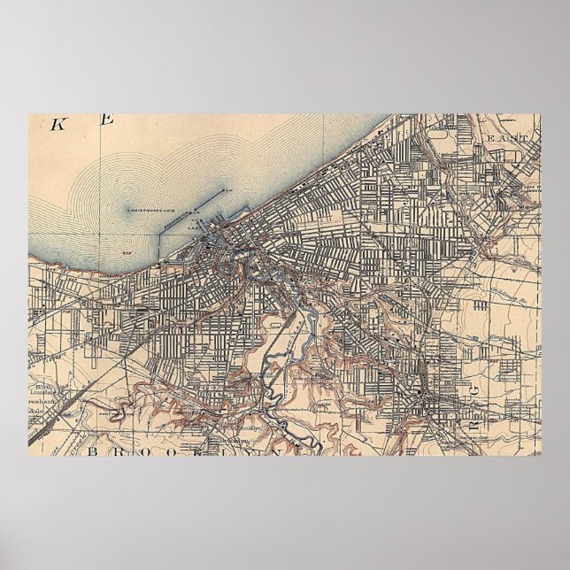 Póster Mapa de Vintage de Cleveland (1904) (Frente)
