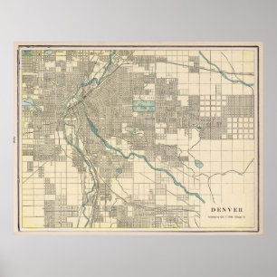 Poster Mapa de Vintage de Denver Colorado (1901)