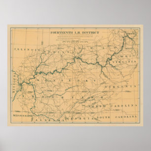 Poster Mapa de Vintage de Faróis do Rio Ohio (1897)