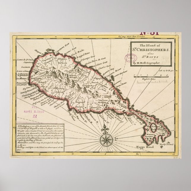 Poster Mapa de Vintage de Gatinhos Santos (1732) (Frente)
