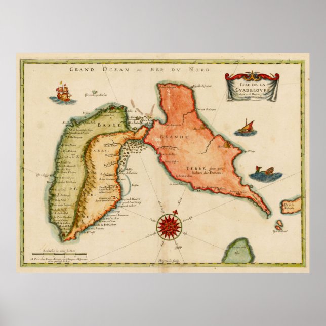 Poster Mapa de Vintage de Guadalupe (1650) (Frente)
