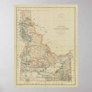 Poster Mapa de Vintage de Idaho (1891)