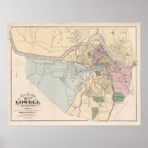Poster Mapa de Vintage de MÃES de Lowell (1881)