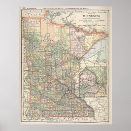 Poster Mapa de Vintage de Minnesota (1891)
