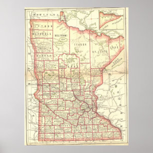 Póster Mapa de Vintage de Minnesota (1893)