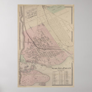 Poster Mapa de Vintage de Niagara Cai NY (1875)