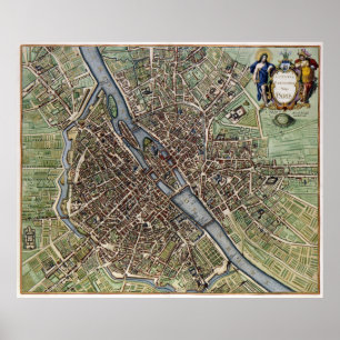 Póster Mapa de Vintage de Paris