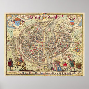 Poster Mapa de Vintage de Paris (1576)