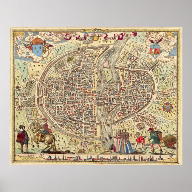 Poster Mapa de Vintage de Paris (1576) (Frente)