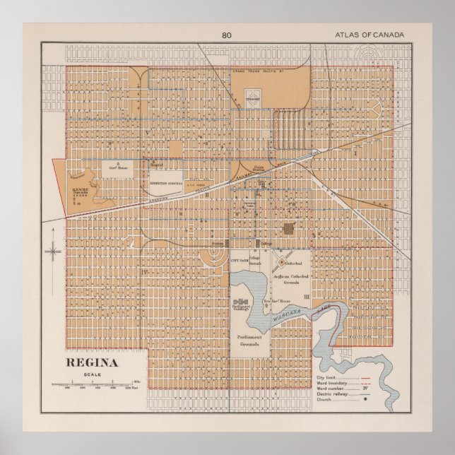 Poster Mapa de Vintage de Regina Saskatchewan (1915) (Frente)