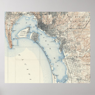 Póster Mapa de Vintage de San Diego California (1902)