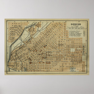 Poster Mapa de Vintage Denver Colorado (1904)