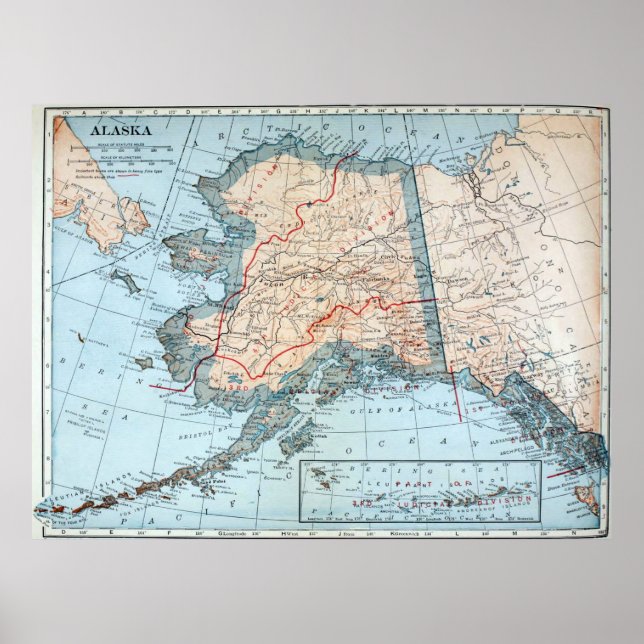 Póster Mapa de Vintage do Alasca (1921) (Frente)