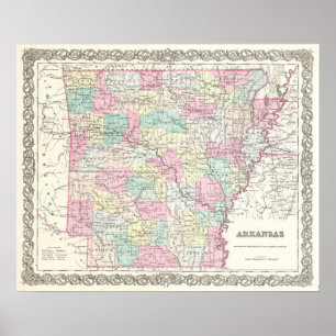 Poster Mapa de Vintage do Arkansas (1855)