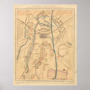 Poster Mapa de Vintage do Campo de Batalha de Gettysburg