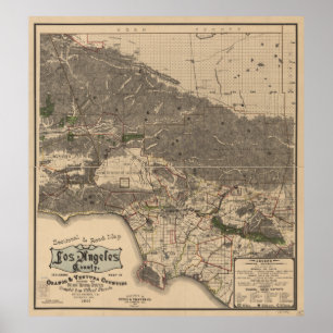 Póster Mapa de Vintage do Condado de Los Angeles CA (1900
