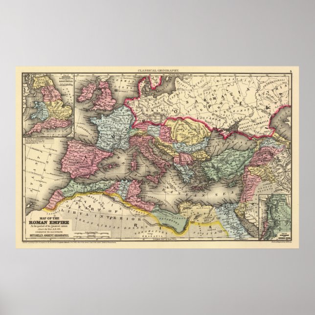 Poster Mapa de Vintage do Império Romano (1873) (Frente)
