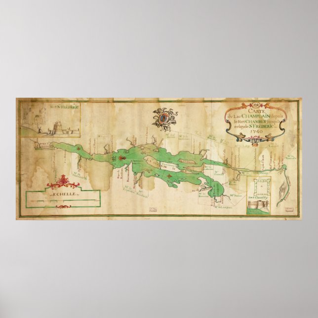 Poster Mapa de Vintage do lago Champlain (1740) (Frente)
