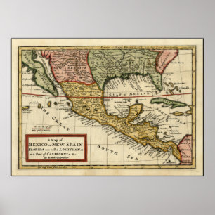 Poster Mapa de Vintage do México (1708)
