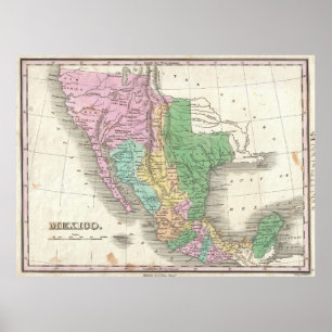 Poster Mapa de Vintage do México (1827)