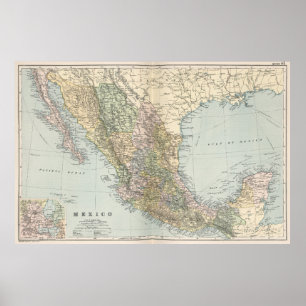 Póster Mapa de Vintage do México (1891)