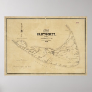 Póster Mapa de Vintage do Nantucket (1838)