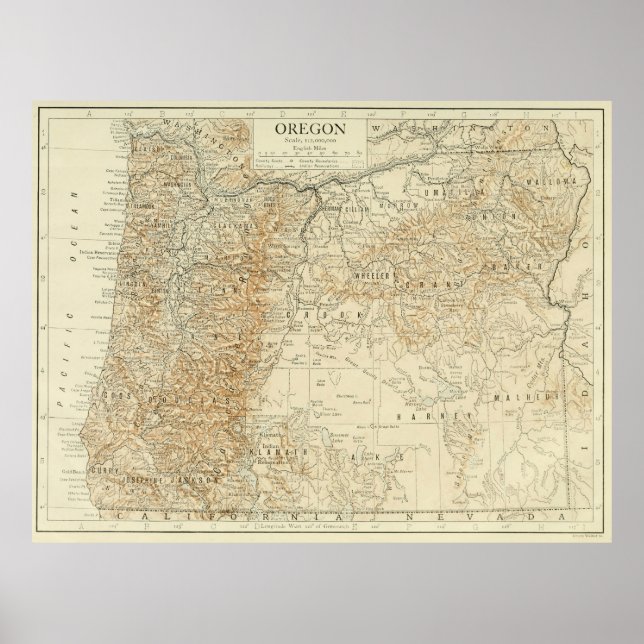 Poster Mapa de Vintage do Oregon (1911) (Frente)