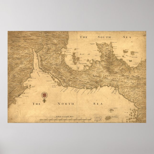 Poster Mapa de Vintage do Panamá (1800) (Frente)