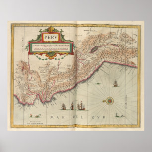 Poster Mapa de Vintage do Peru (1638)