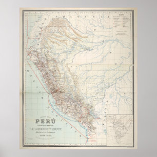 Poster Mapa de Vintage do Peru (1903)