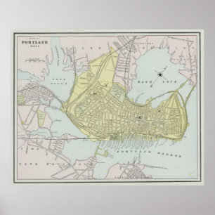 Poster Mapa de Vintage do Portland Maine (1889)