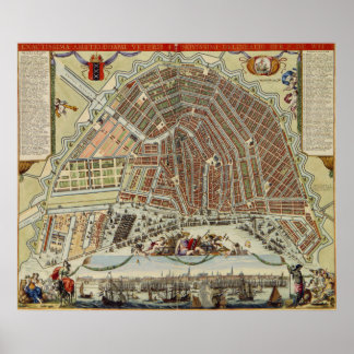 Póster Mapa de Vintage em Amesterdã (1688)