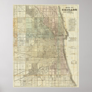 Póster Mapa de Vintage em Chicago (1857)