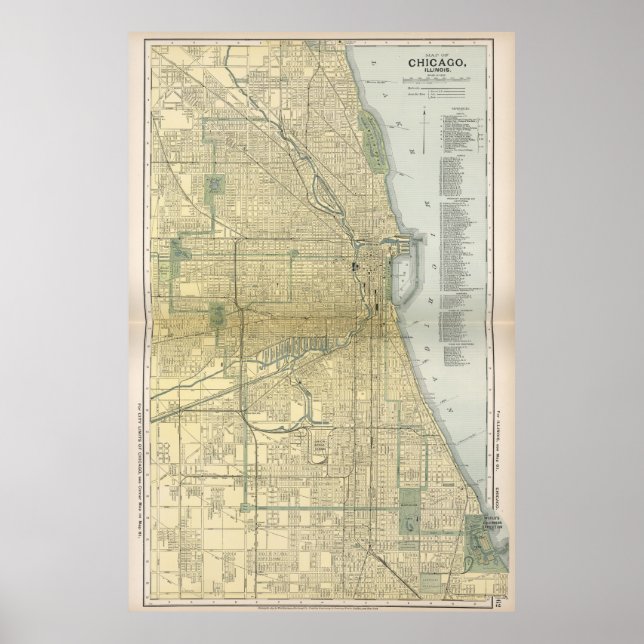 Poster Mapa de Vintage em Chicago (1891) (Frente)