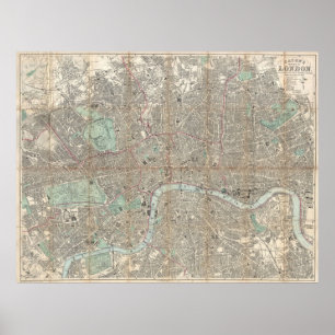 Póster Mapa de Vintage em Londres (1890)