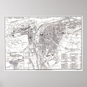 Poster Mapa de Vintage em Praga (1858)