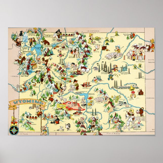Poster Mapa de Vintage Engraçado do Wyoming (Frente)