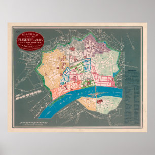 Poster Mapa de Vintage Frankfurt Alemanha (1844)
