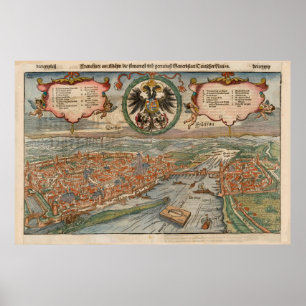 Poster Mapa de Vintage Frankfurt na Alemanha (1560)