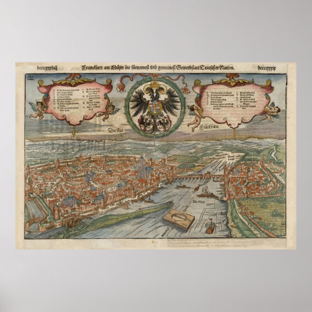 Poster Mapa de Vintage Frankfurt na Alemanha (1560) (Frente)