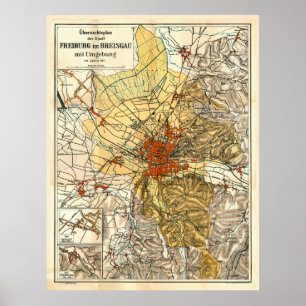 Poster Mapa de Vintage Freiburg im Breisgau Alemanha (191