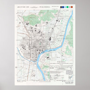 Poster Mapa de Vintage Fukushima Japão (1945)