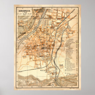 Poster Mapa de Vintage Innsbruck Áustria (1922)