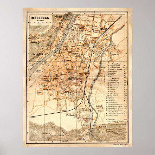 Poster Mapa de Vintage Innsbruck Áustria (1922) (Frente)